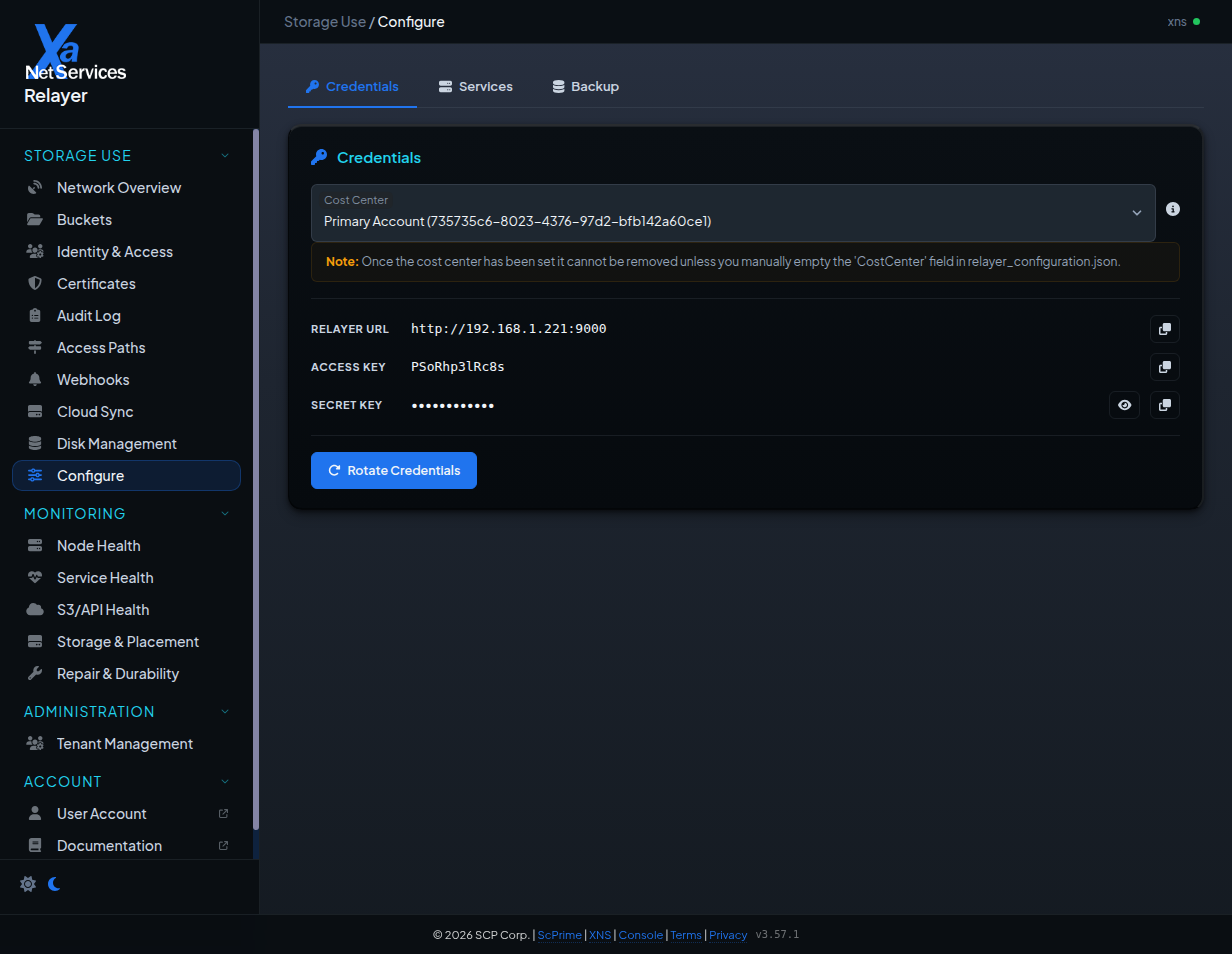 Configure → Credentials.